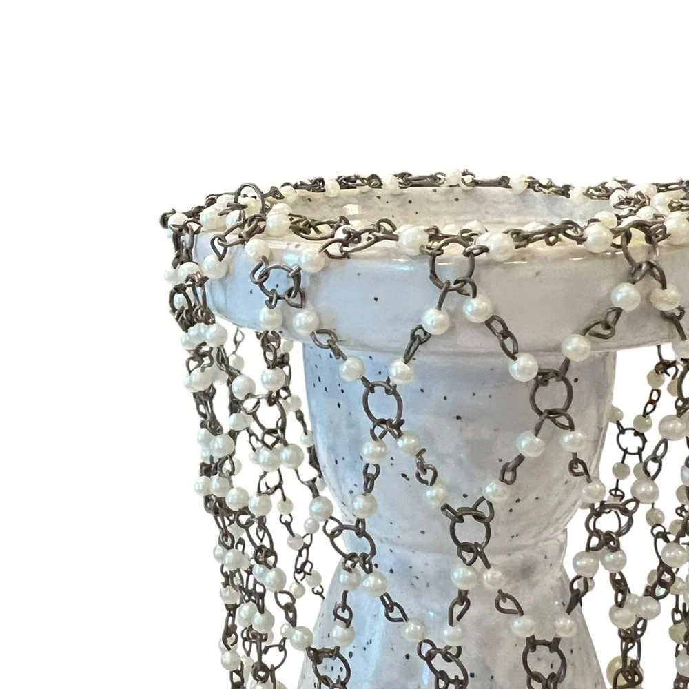 Vintage Clear Silver Chain & Beads Jacket For Candle Pillar Or‎ Bottle 4” X 5”